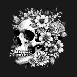 Skull with flowers around T-Shirt