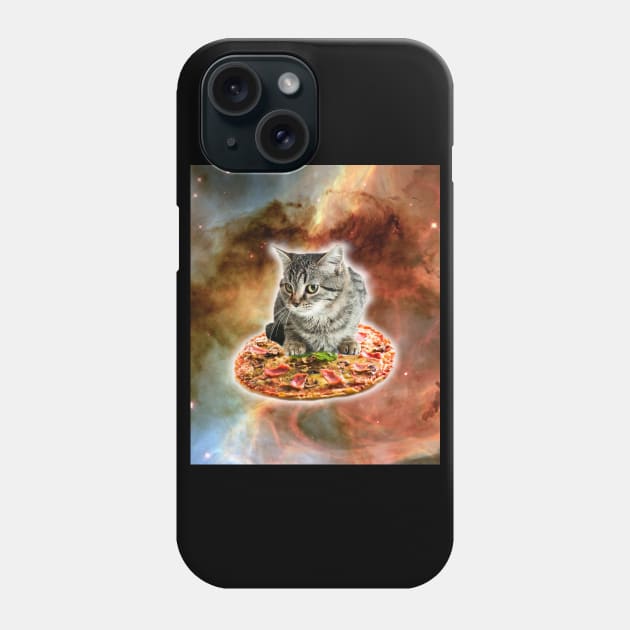 Galaxy Kitty Cat Riding Pizza In Space Phone Case by Random Galaxy