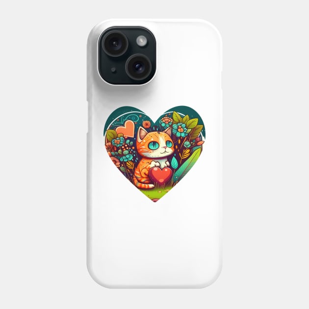 Bright Eyed Orange Cat With Big Heart In The Garden - Funny Cats Phone Case by Felix Rivera