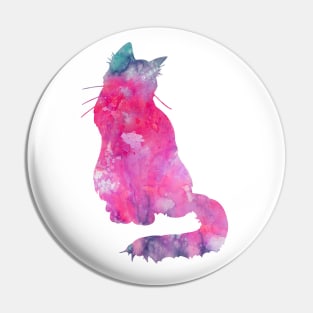 Pink Cat Watercolor Painting Pin