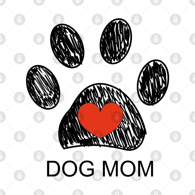 Doodle paw prints with red heart and dog mom text. Happy Mother's day by GULSENGUNEL