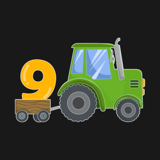 Kids 9th Birthday Boys Tractor Farmer Birthday T-Shirt