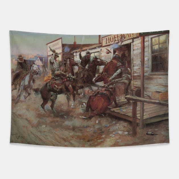 In Without Knocking by Charles Marion Russell Tapestry by MasterpieceCafe