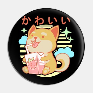 Kawaii Aesthetics Japanese Strawberry Milk Shake かわいい Dog - Orange - Strawberry Milk Pin