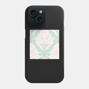 Regency style modern floral damask medallion pattern in soft  pink and pale  mint green Phone Case