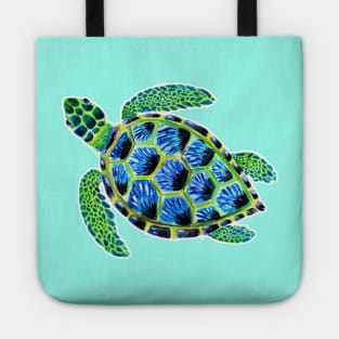 Psychedelic Green Sea Turtle Painting Tote