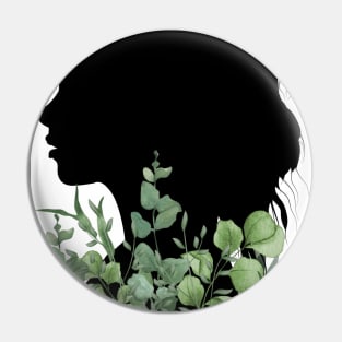 A girl's silhouette with watercolor plants Pin