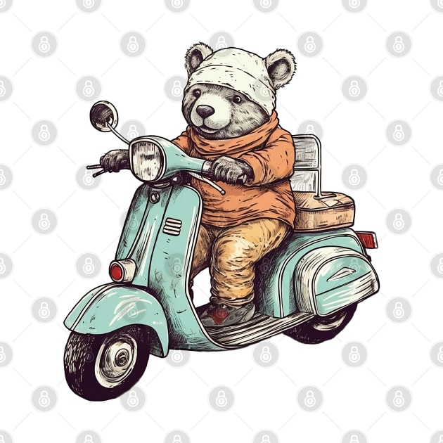 A cute teddy bear riding scooter bike by AestheticsArt81