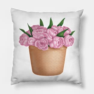 Beautiful Peonies In A Basket Pillow