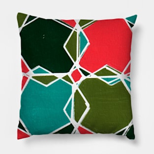 Green Blue Orange Geometric Abstract Acrylic Painting IV Pillow