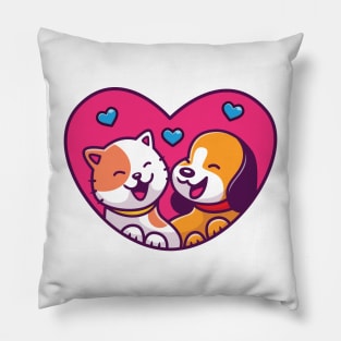 Cute Dog And Cute Cat Cartoon (2) Pillow