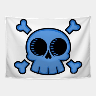 Skull and Crossbones Neon Blue Tapestry