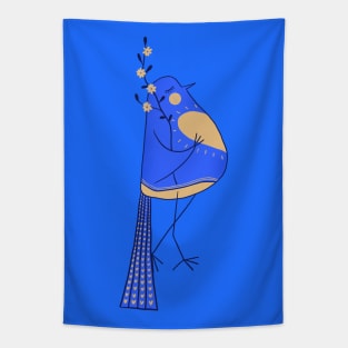 Blue love bird with yellow flowers stands for Ukraine Tapestry