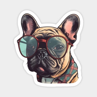 French Bulldog Retro Vibes - Geeky Bulldog Wearing Glasses Magnet