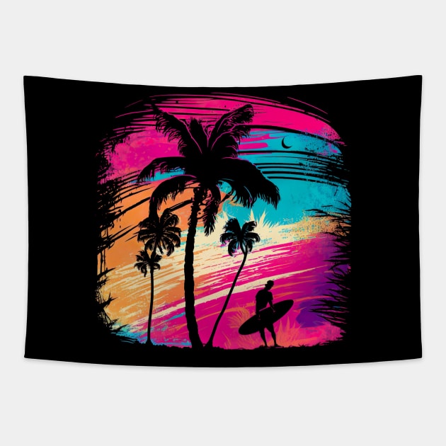 Surfing Tropicool Paradise Tapestry by AI - Made Me Do It