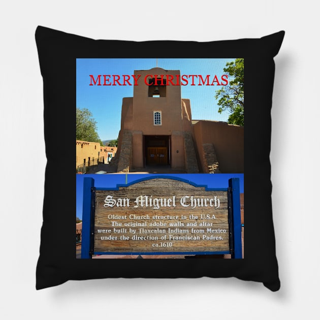 Christmas card of the San Miguel Church oldest in America Pillow by dltphoto