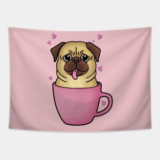 Pug in A Pink Mug Tapestry