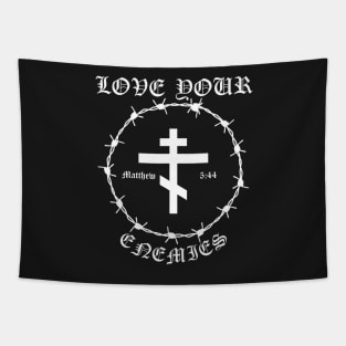 Love Your Enemies Matthew 5:44 Orthodox Cross Barbed Wire Punk Pocket Tapestry