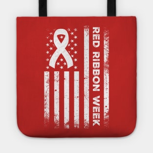 Red Ribbon Week Shirt American Flag Vintage Distressed Tote