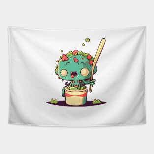 zombie holding chopstick and eating noodle Tapestry