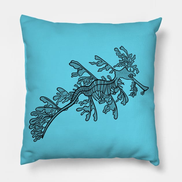 Leafy Seadragon - hand drawn marine animal design Pillow by Green Paladin