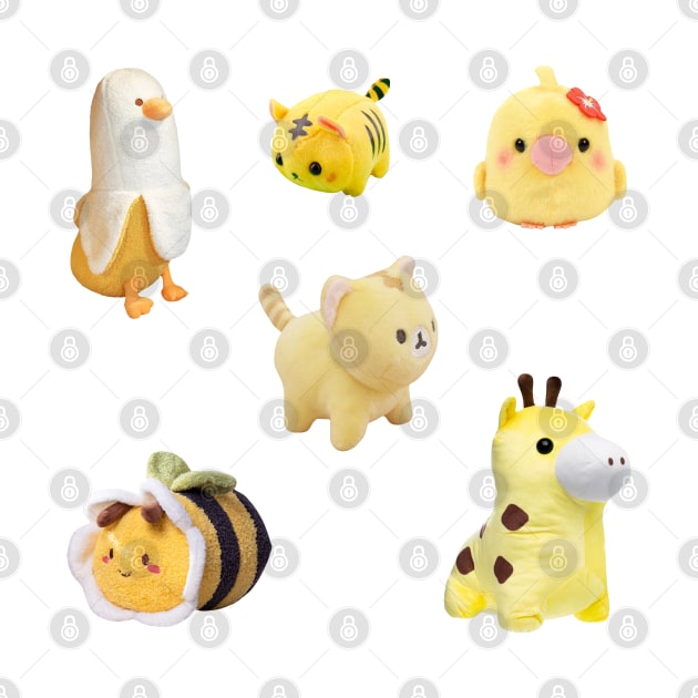 Yellow Kawaii Plushies Sticker Pack by casserolestan