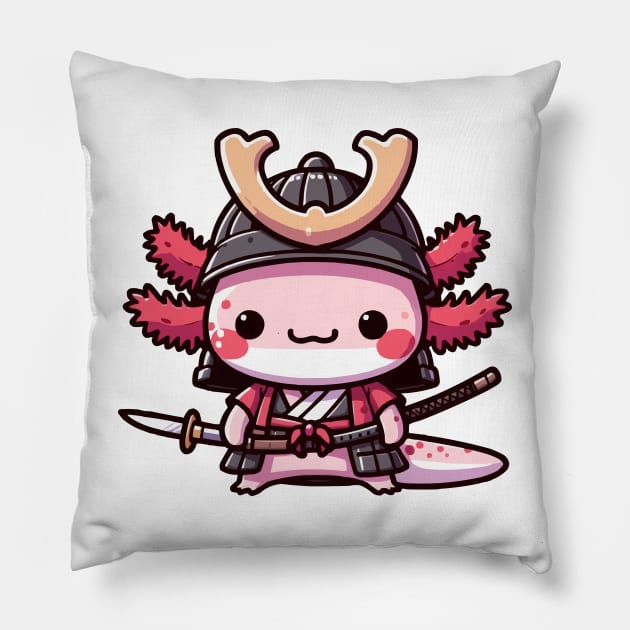 cute axolotl samurai warrior Pillow by fikriamrullah