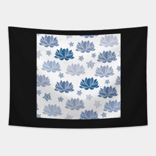 blue waterlilies and turtles on white Tapestry