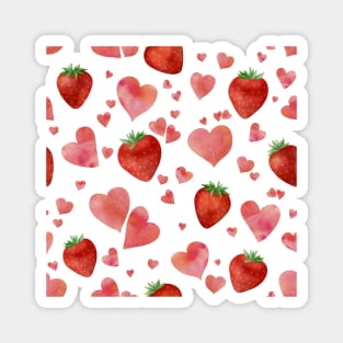 Hearts and strawberries watercolor romantic pattern. Sweet valentine print. Magnet