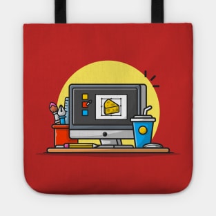 Computer Graphic Designer With Coffee And Stationary Cartoon Vector Icon Illustration Tote