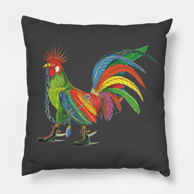 Punky Rooster Solo Pillow by AJ Leibengeist