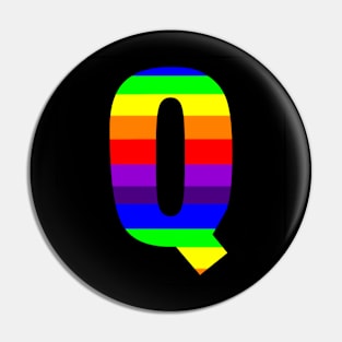 The Letter Q in Rainbow Stripes Pin