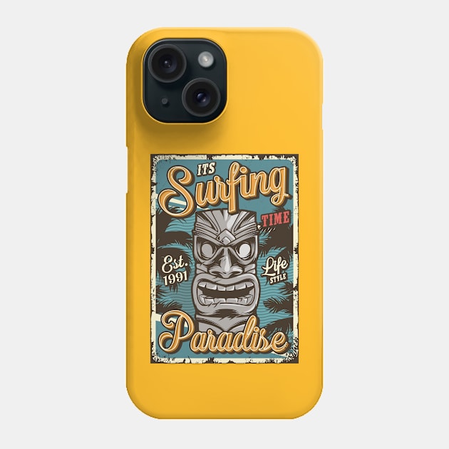 Retro Vintage Surfing Tiki art design Phone Case by Anonic