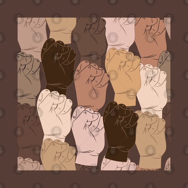 NO RACISM poster fist hand hands gathered into fists of people of different nationalities stop racism with hands in fist concept of black lives matter illustration by Modern Art