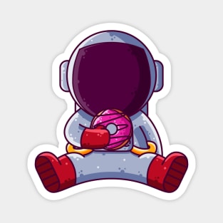 Cute Astronaut Eating Donut Cartoon Magnet