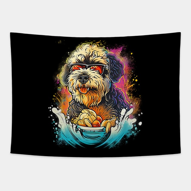 Colourful Cool Golden Doodle Dog with Sunglasses Tapestry by CollSram