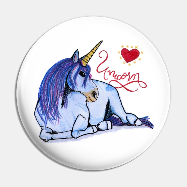 I love unicorns beautiful blue unicornio gift Pin by BalumbaArt