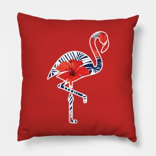 Tropical Flamingo Floral Blue Pillow