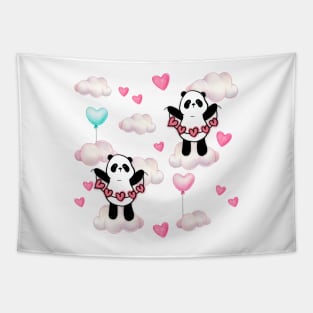 Panda Hearts in A Cloudy Sky Pattern | Cute Gift for Panda Lovers Tapestry