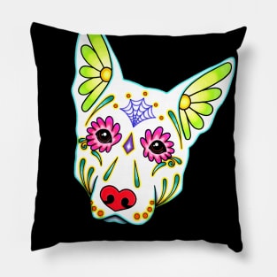 German Shepherd in White - Day of the Dead Sugar Skull Dog Pillow