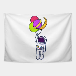 Astronaut Flying With Planet Balloons Tapestry