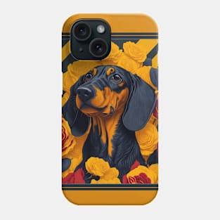 Dogs, dachshund and flowers, dog, style vector (yellow version 2 dachshund) Phone Case