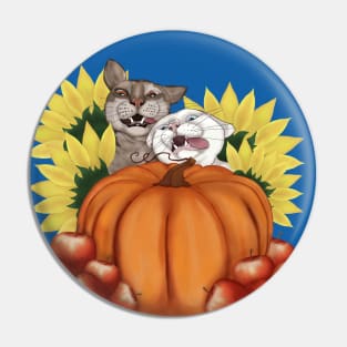 Harvest Festival.Cats with Pumpkin, Sunflowers, Apples Pin