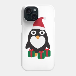 Cute Cartoon Penguin with Santa Hat and Green Red Gifts Phone Case