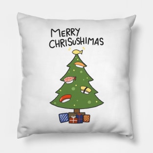 Merry Chrisushimas Tree Funny Sushi Lover Christmas Card Kawaii Cute Anime Food Pillow