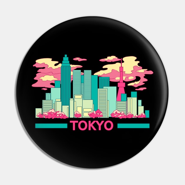 The colorful Tokyo skyscrapers and the cherry blossom on the black background Pin by AnGo