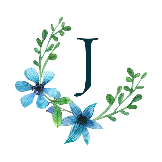 Floral Monogram J Pretty Blue Flowers by floralmonogram