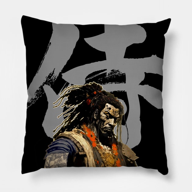 Yasuke Black Samurai in 1579 Feudal Japan No. 2 on a Dark Background Pillow by Puff Sumo