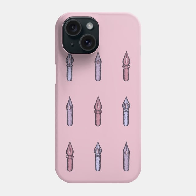 Nine Dip Pen Nibs (Dusty Rose Palette) Phone Case by illucalliart