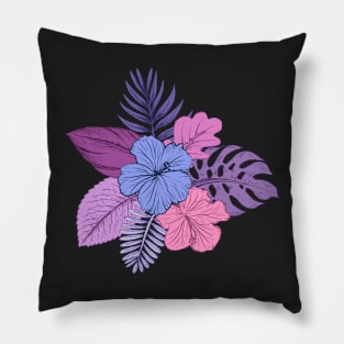 Purple and Pink Tropical Flowers Pillow